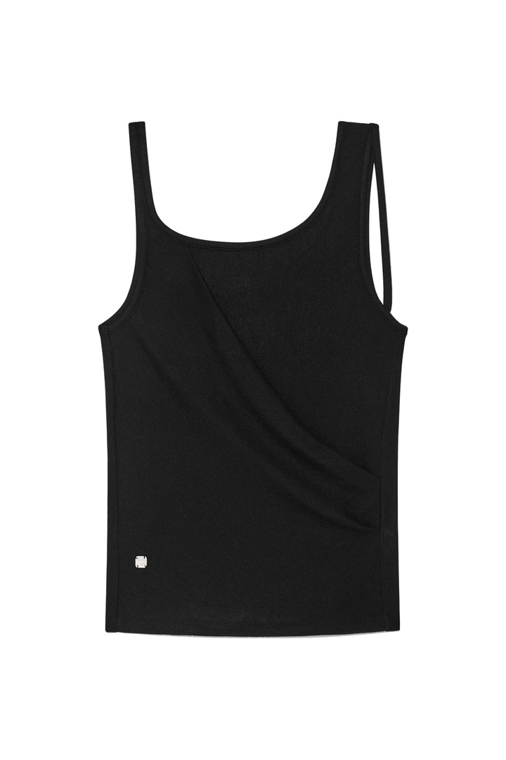 Matinkim Unbalance Tuck Sleeveless Top IN Black