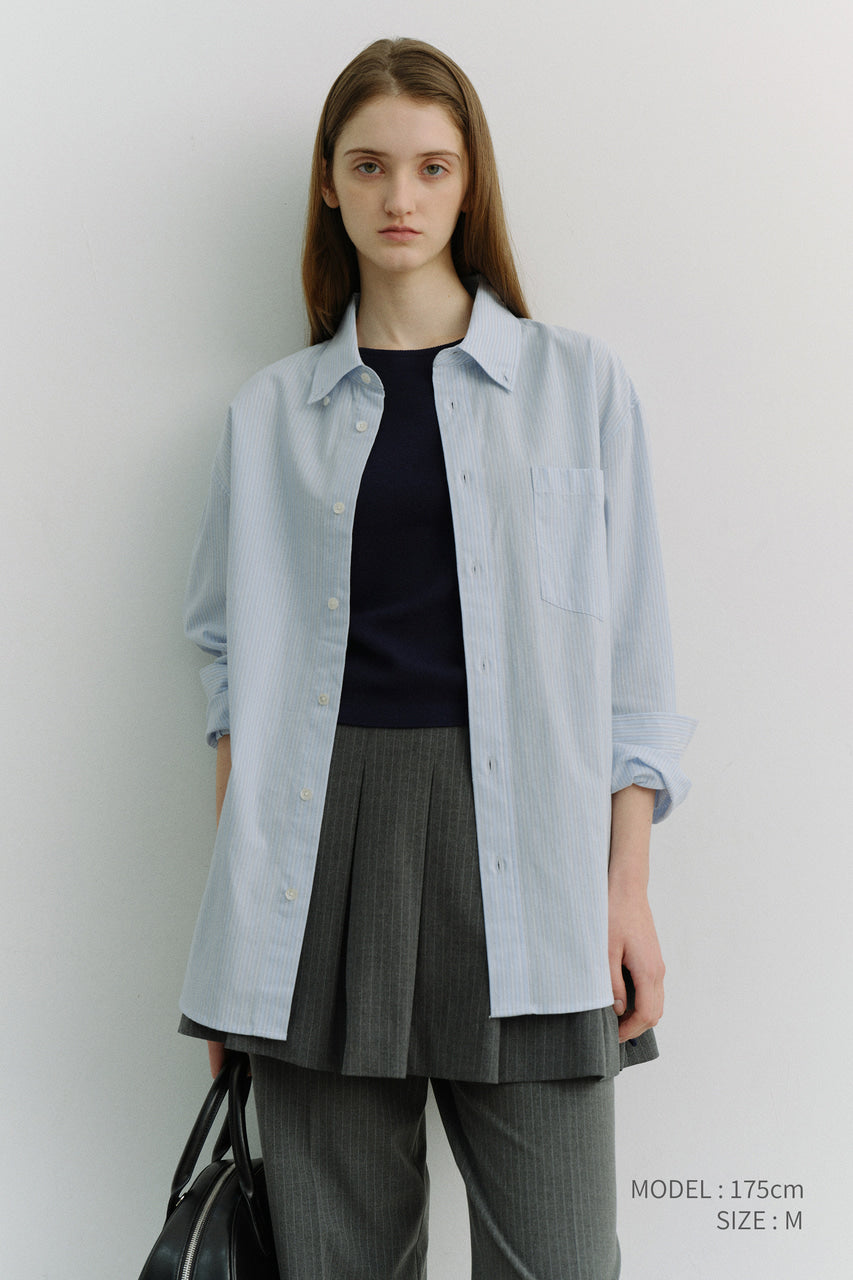 Dunst Unisex Oversized BD Striped Shirt Blue Grey Stripe