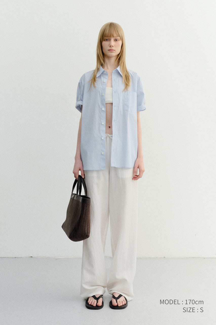 Dunst Unisex Oversized Half Sleeve Striped Shirt Soft Blue Stripe