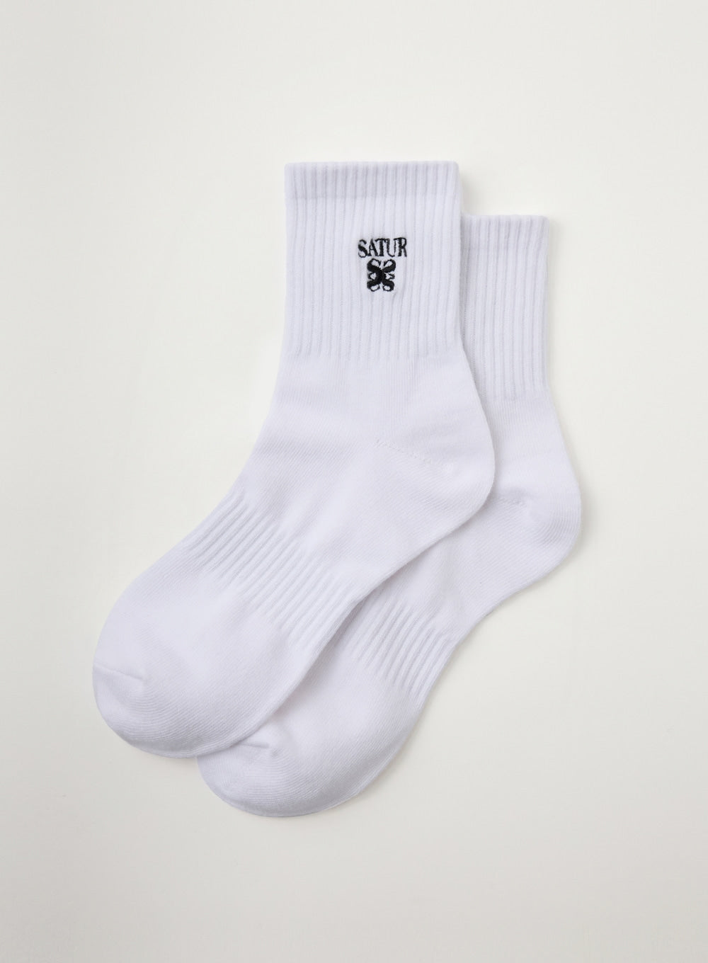 [satur] Cotton Crew Socks - White
