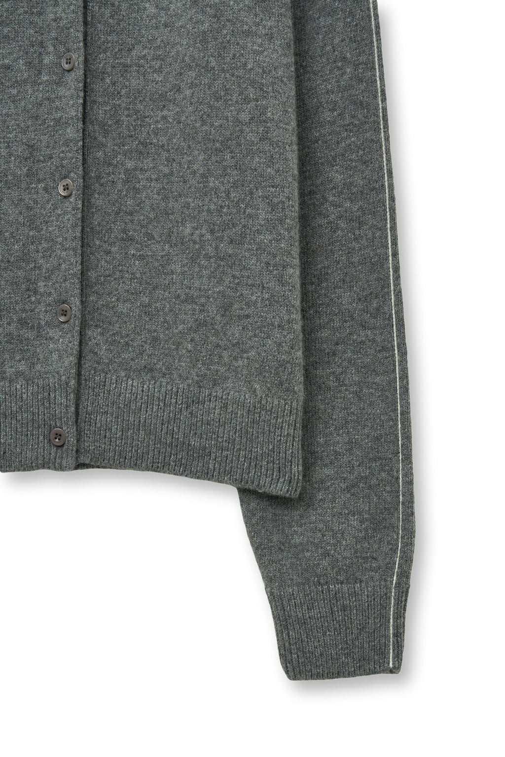 [matinkim] CASHMERE BLENDED ROUND KNIT CARDIGAN IN GREY