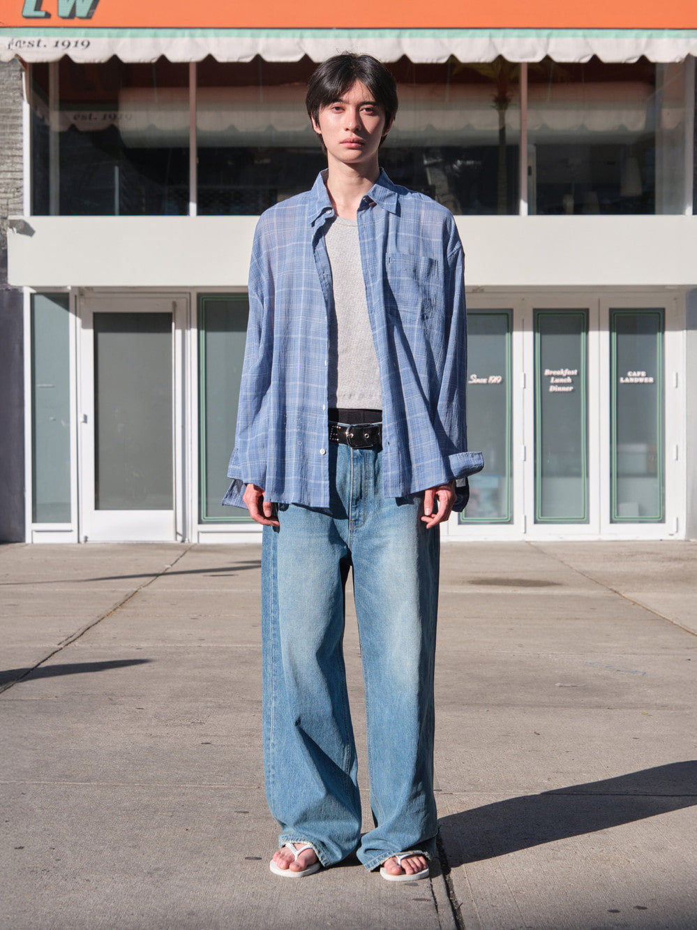 Low Classic Oversized Lc Sheer Checked Shirt Blue