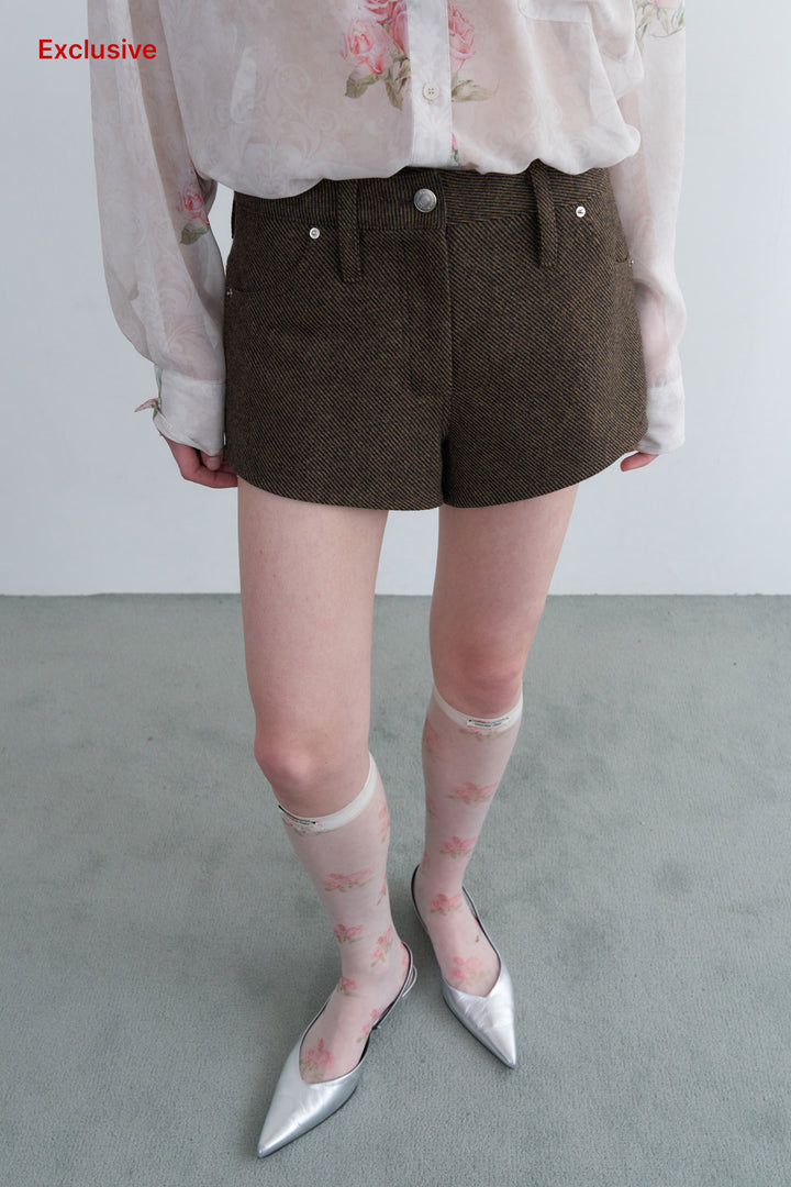 Overdueflair Wool Twill Micro Mini Shorts Brown