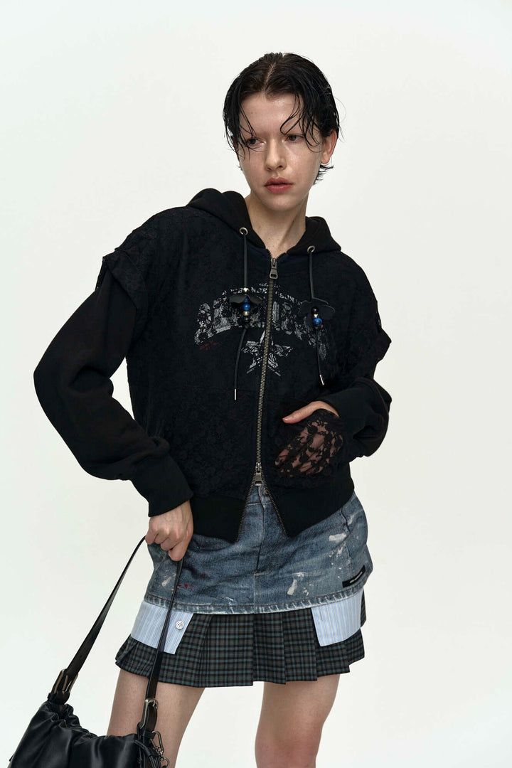 Andersson Bell Lace Layered Hood Zip UP / Black)