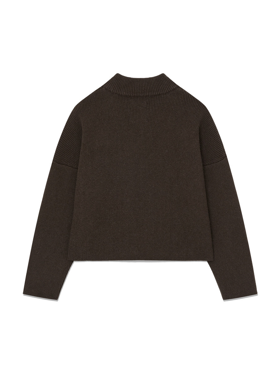 GLOWNY G Half Neck Knit Zip Up (Brown)