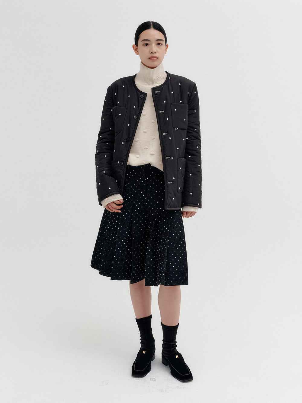 EENK Embroidered Padded Jacket - Ivory/ Black