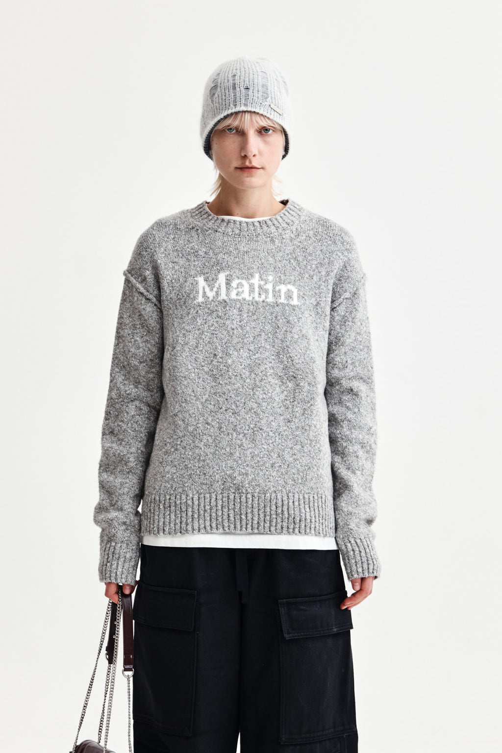 [matinkim] MATIN MIXED YARN KNIT PULLOVER IN GREY