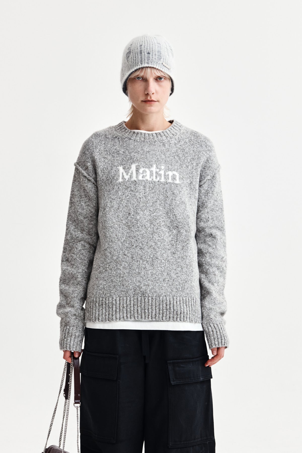Matinkim Matin Kim Matin Mixed Yarn Knit Pullover IN Grey