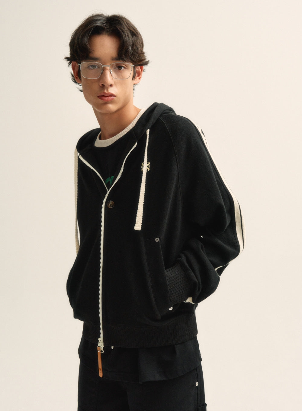 [satur] Lawton Loose Fit Hood Zip-up - Caviar Black