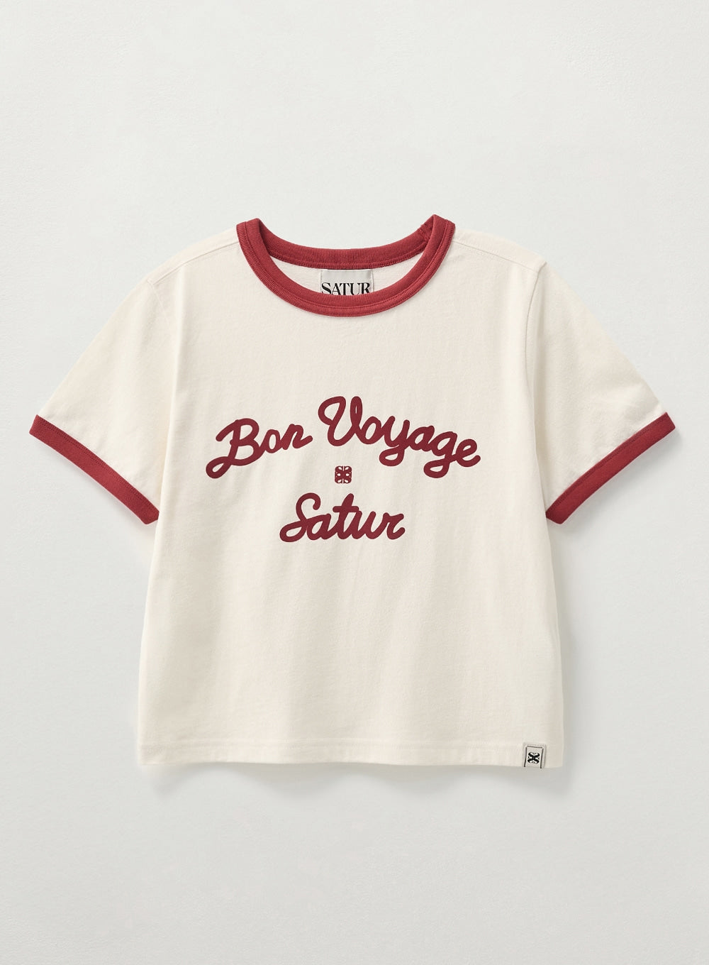 [satur] (W) Bon Voyage Ringer T-Shirt - Cream Burgundy