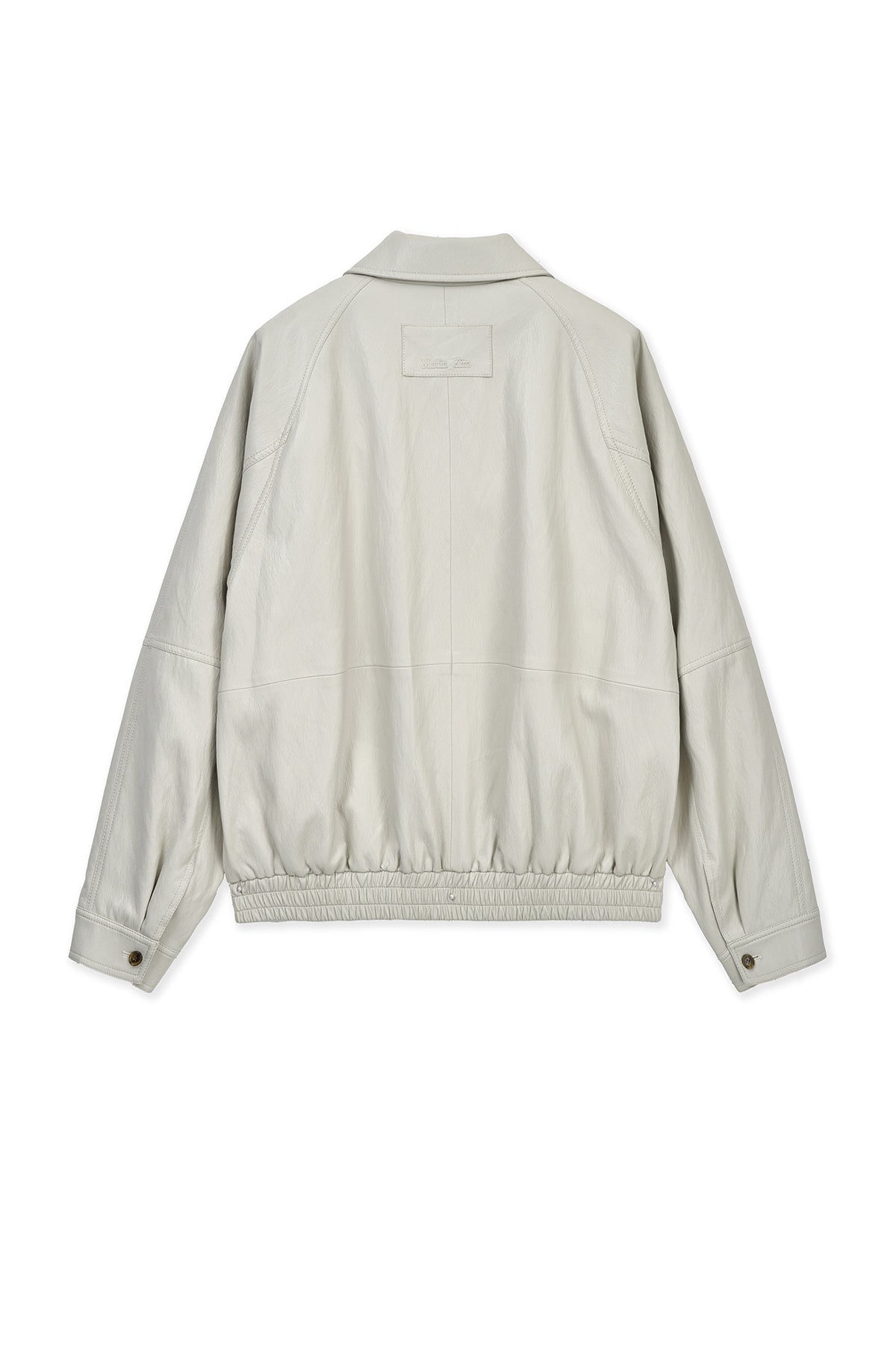[matinkim] SMALL LOGO FAUX LEATHER ZIP UP JUMPER IN LIGHT GREY
