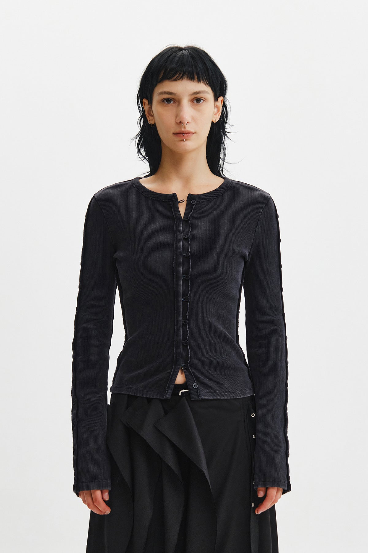 Matinkim Washed Rib Button Detail Top IN Charcoal
