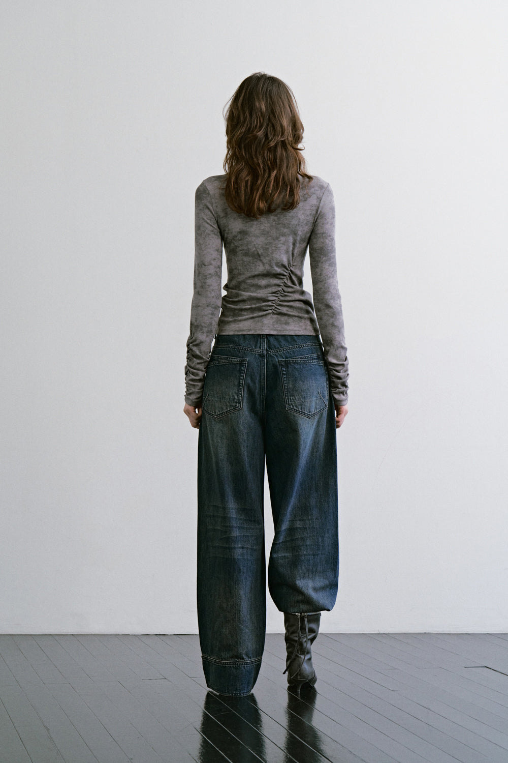 Treemingbird Blurry Print Mock Neck Top Gray