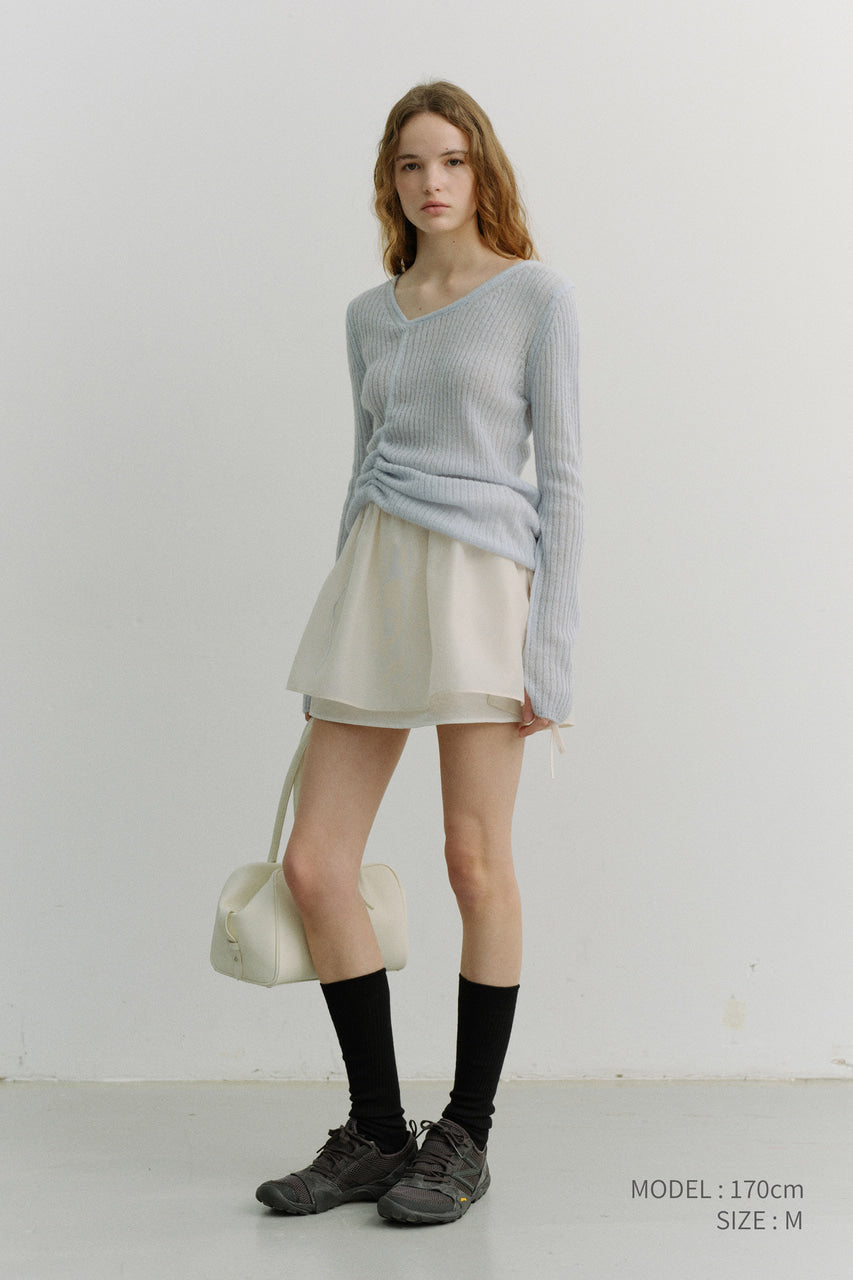 Dunst 2-Way Shirring Knit Top Soft Blue
