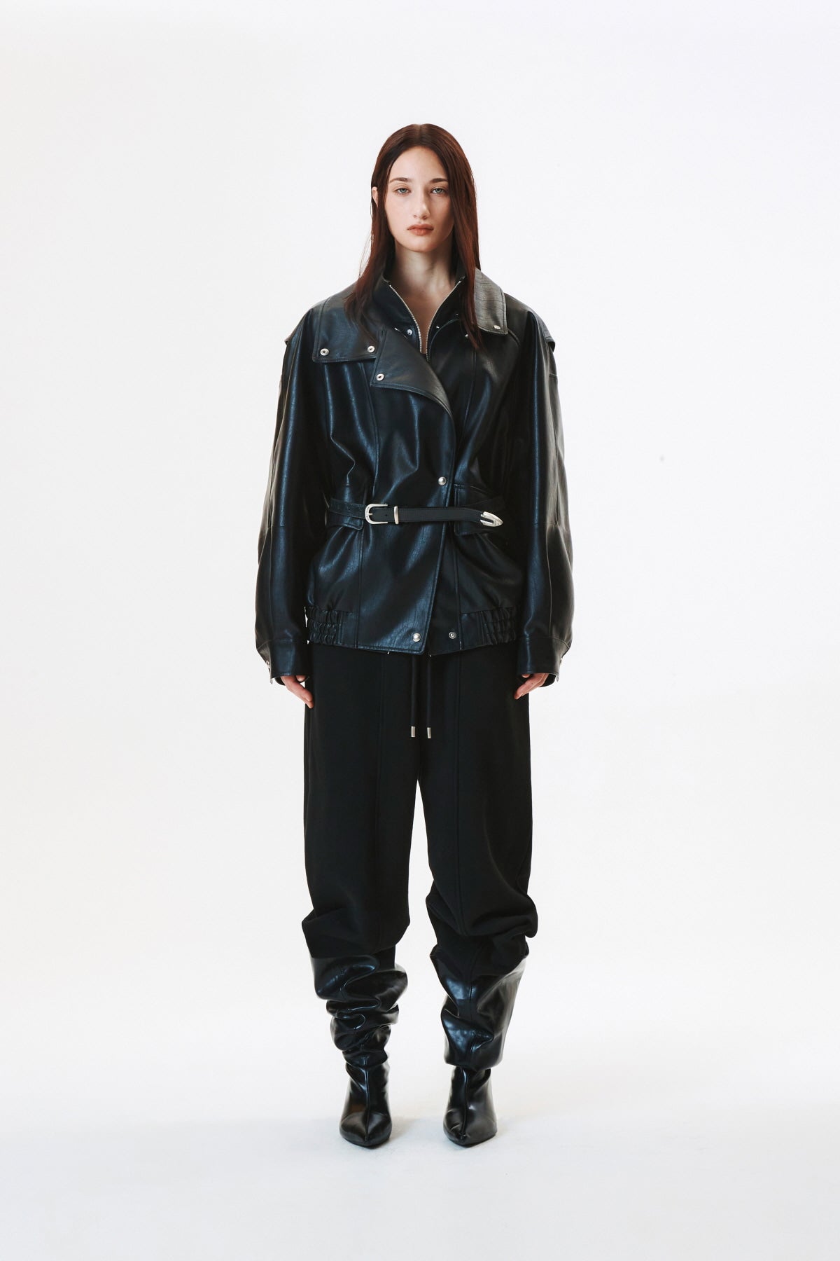 Matinkim Pocket Rivet Loose Fit Sweat Pants IN Black