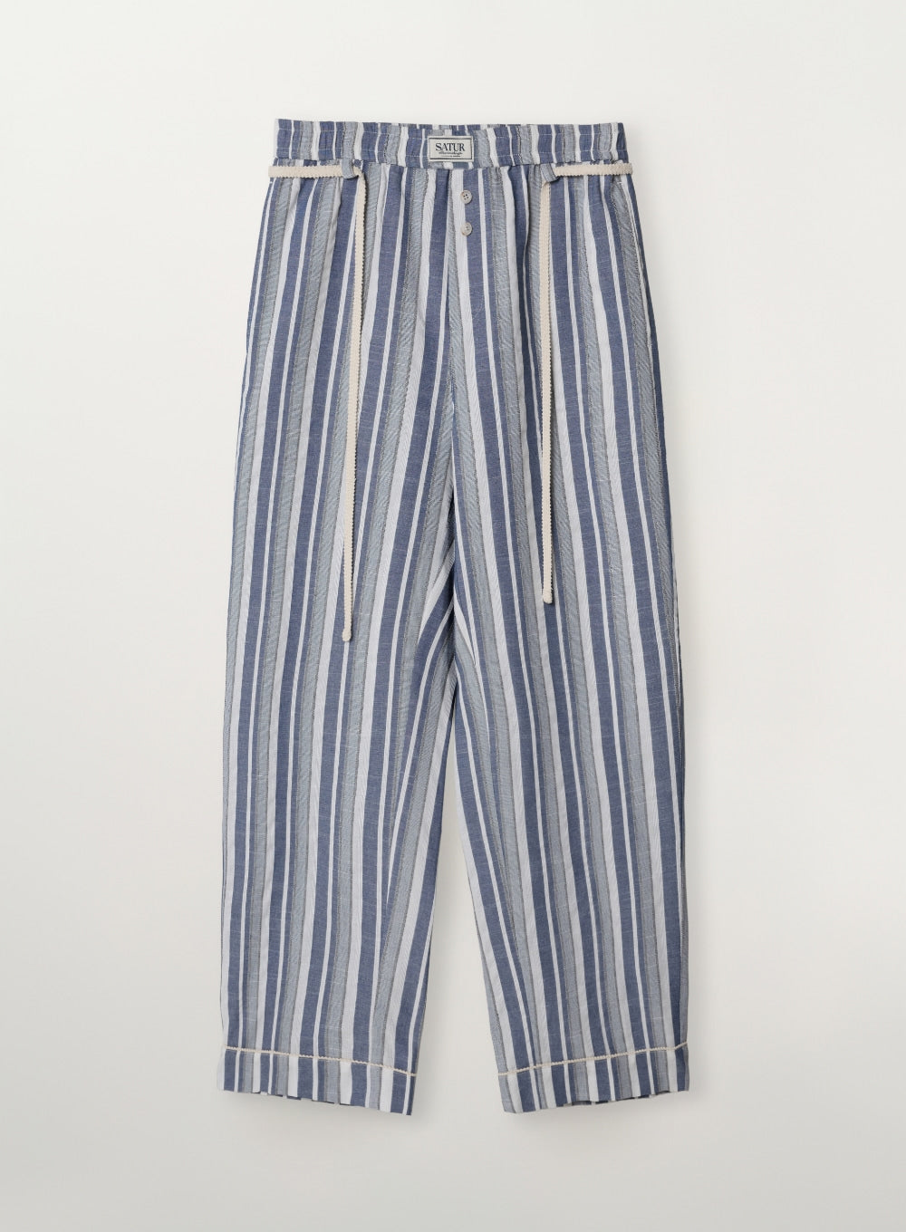 [satur] Homewear Stripe Lace-up Banding Pants - Blue