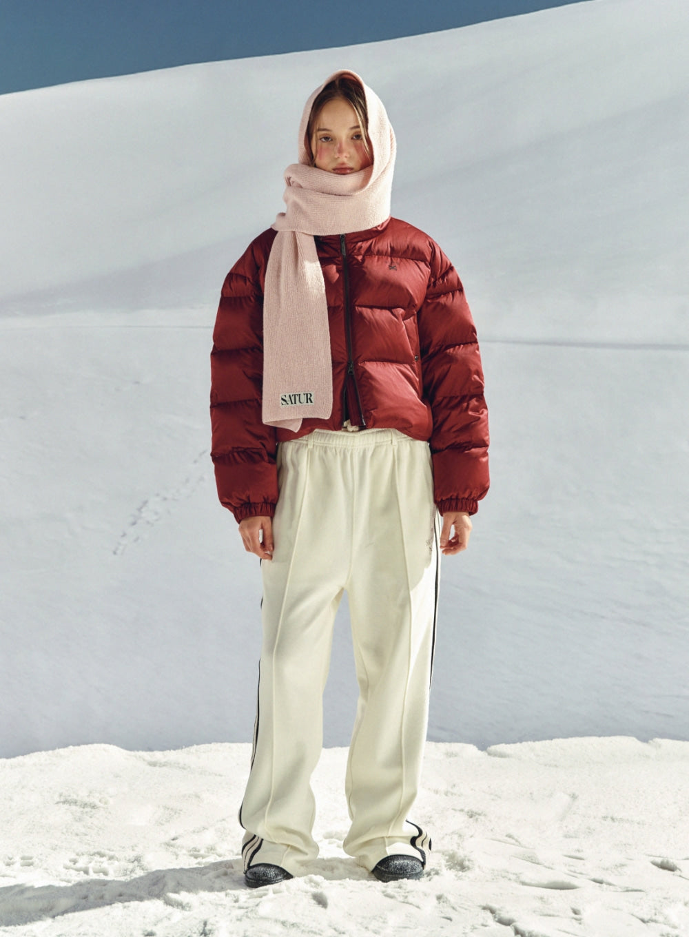 [satur] (W) Loren Crop Duck Down Padding - Burgundy