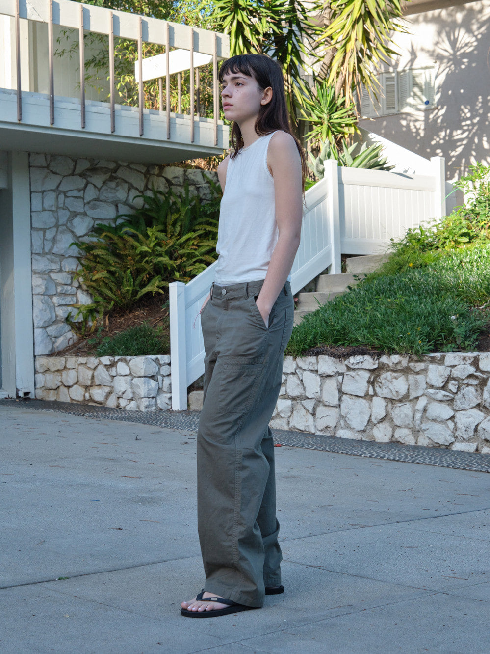 Low Classic Washed Cotton Pocket Pants Olive Khaki