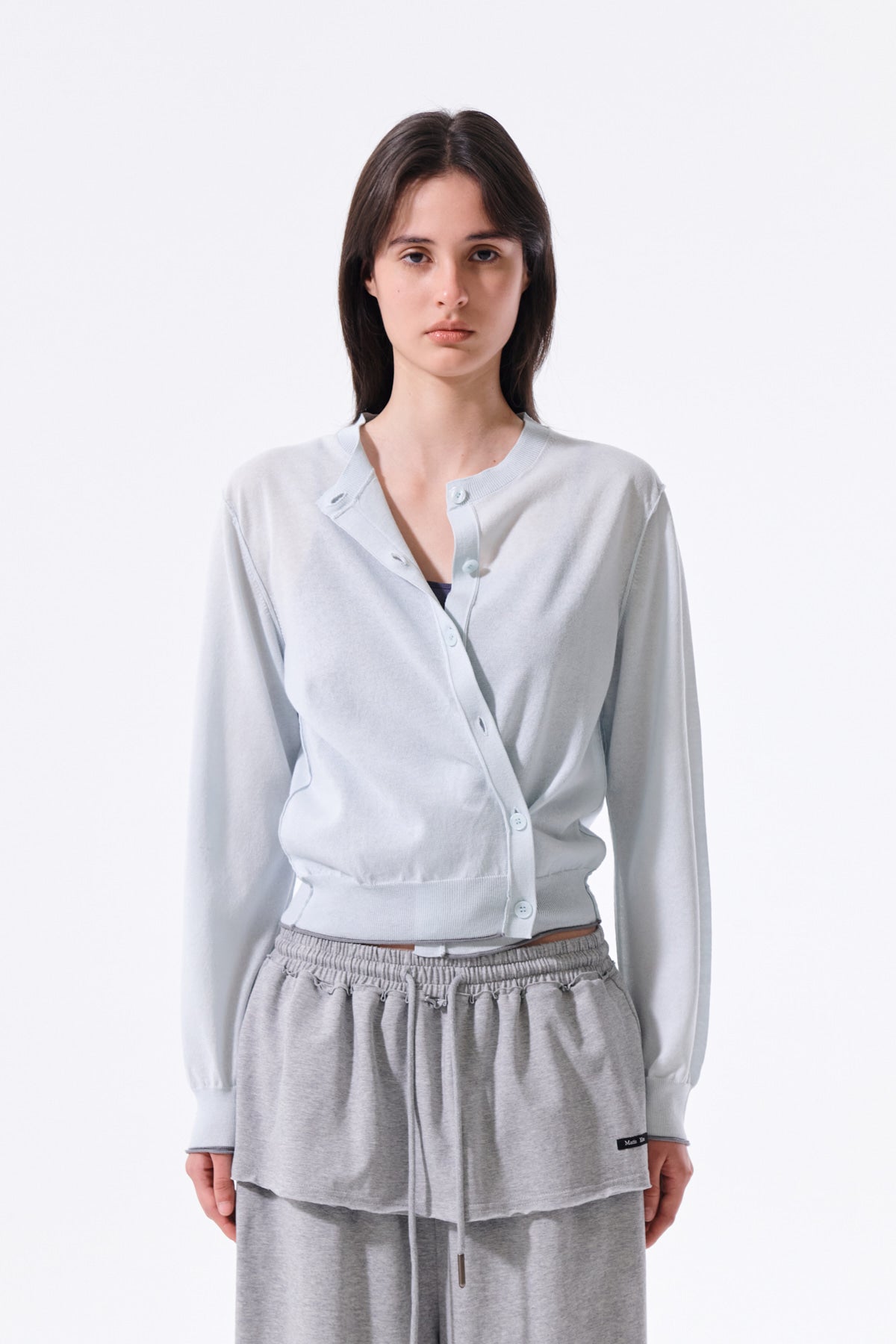 [matinkim] Back Logo Sheer Cardigan For Women IN Light Blue