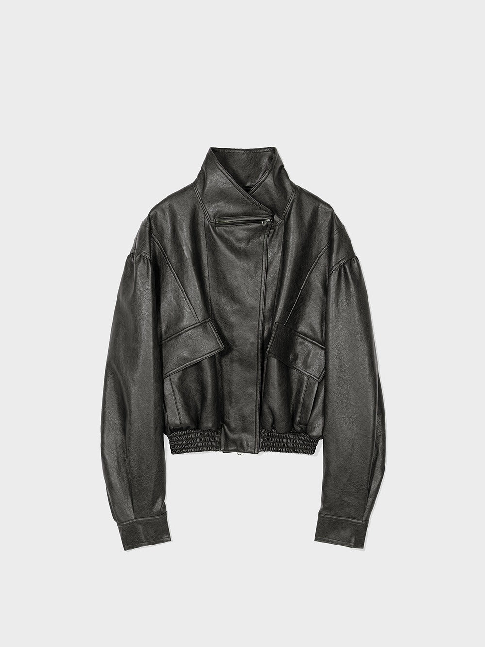 Low Classic Artificial Leather Short Jacket Charcoal