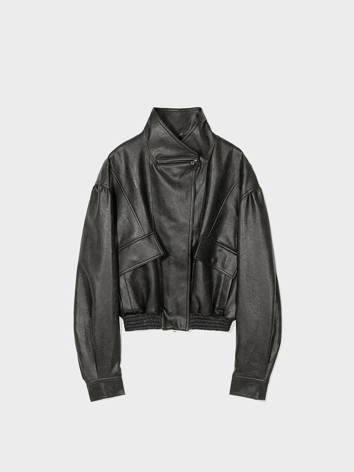 Low Classic Artificial Leather Short Jacket Charcoal