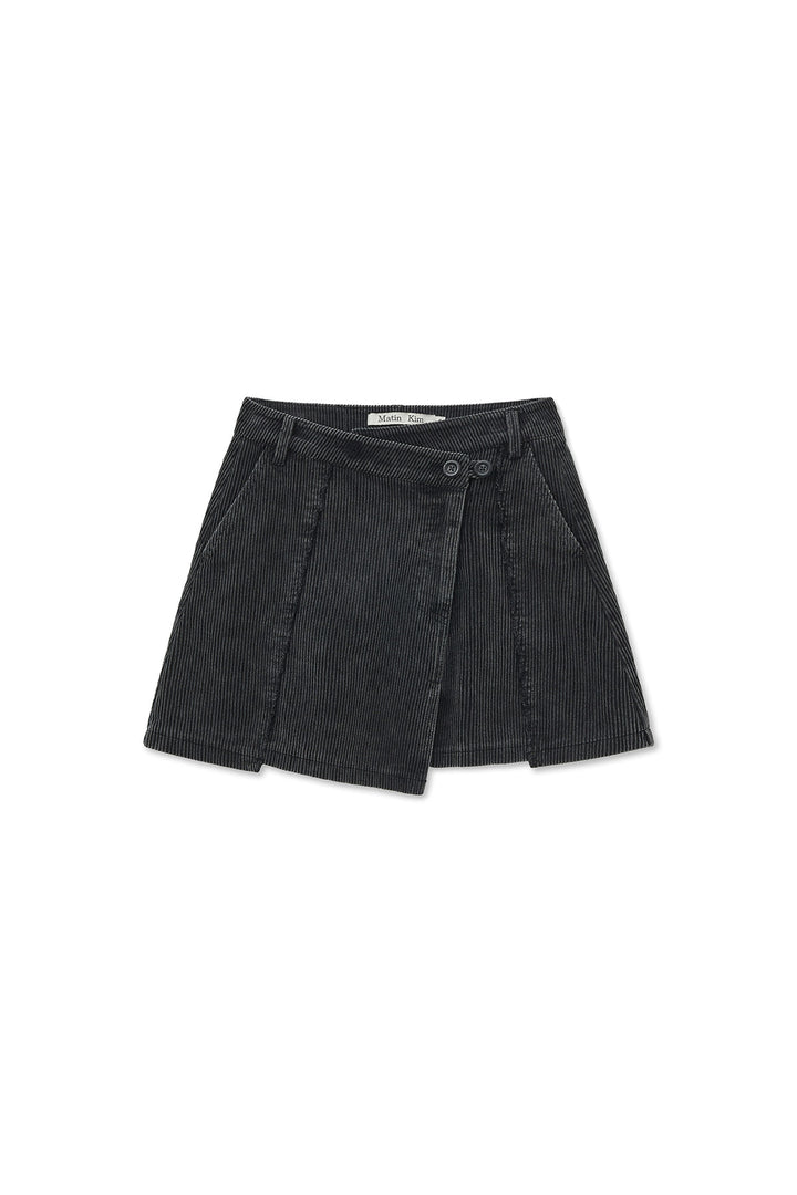 Matinkim Washed Corduroy Wrap Skirt IN Black