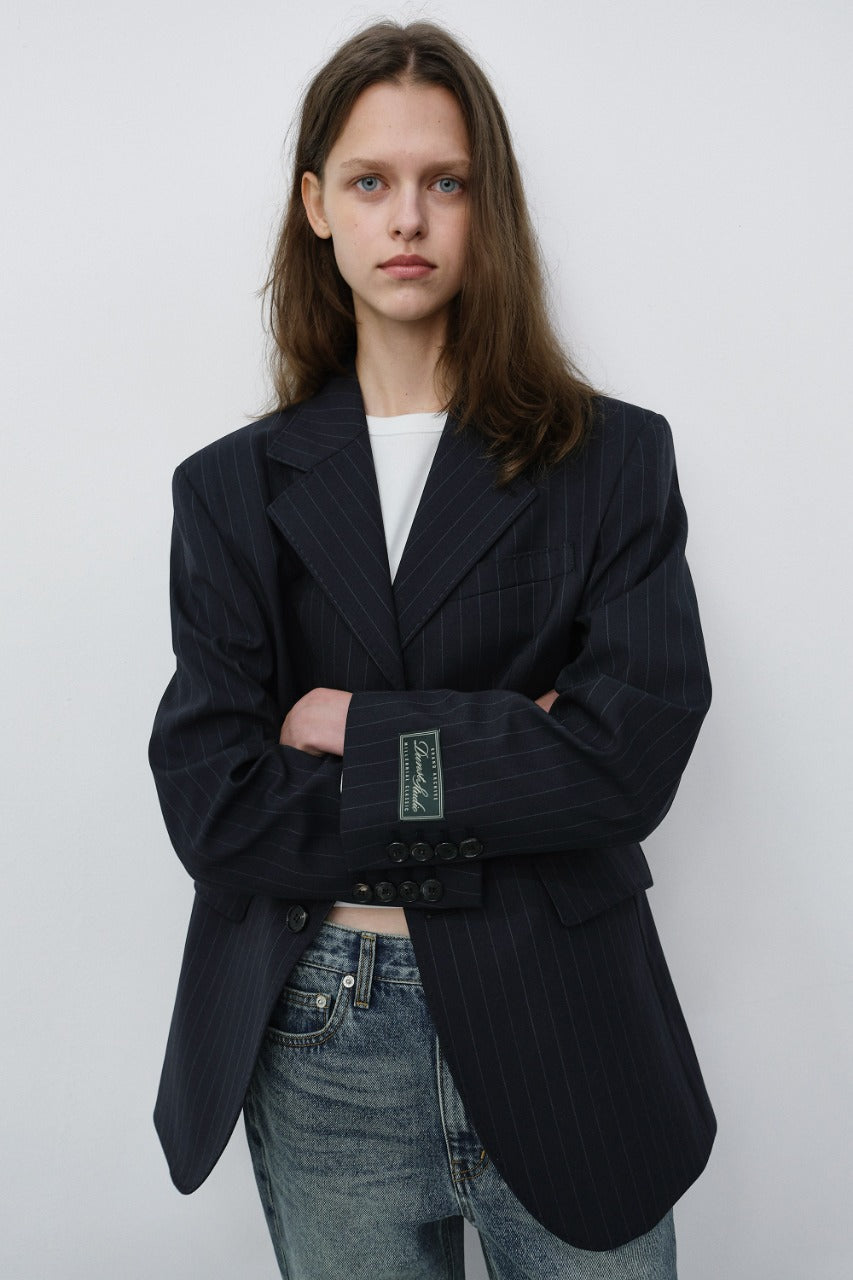 Dunst Unisex Refined Masculine Wool Blazer Navy Stripe