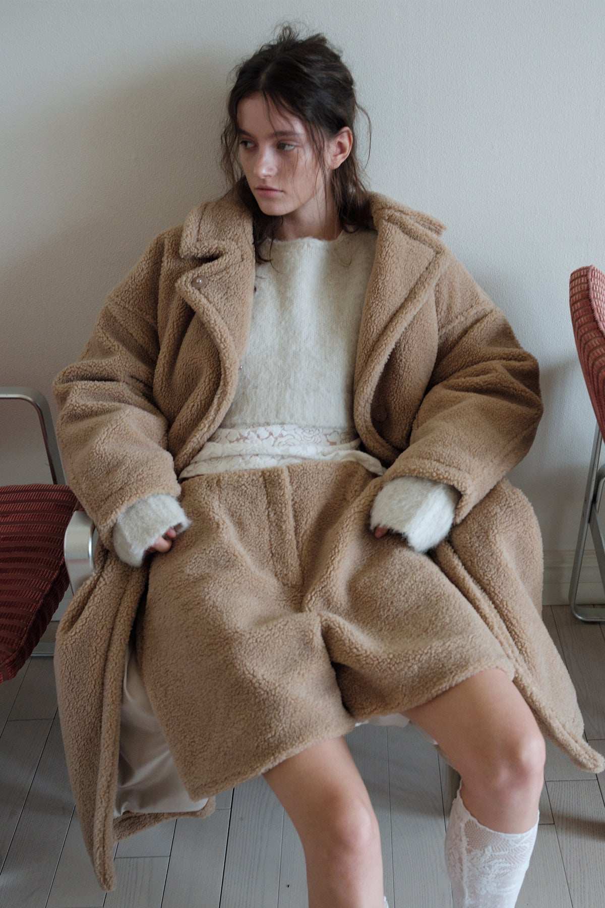 Overdueflair Shearling Bermuda Pants Beige