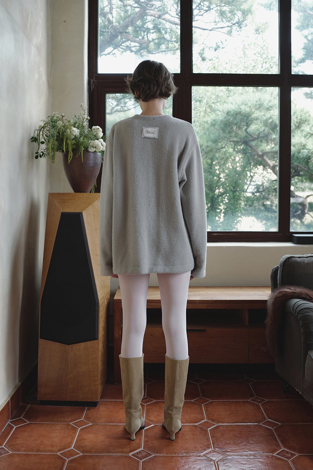 Overdueflair Fuzzy Loose T-Shirt Light Grey