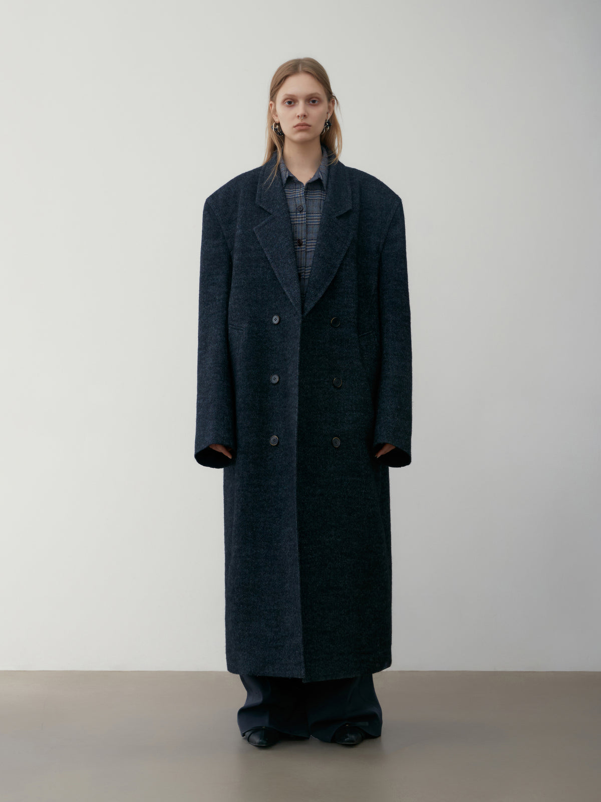 Low Classic Melange Wool Oversized Coat Black
