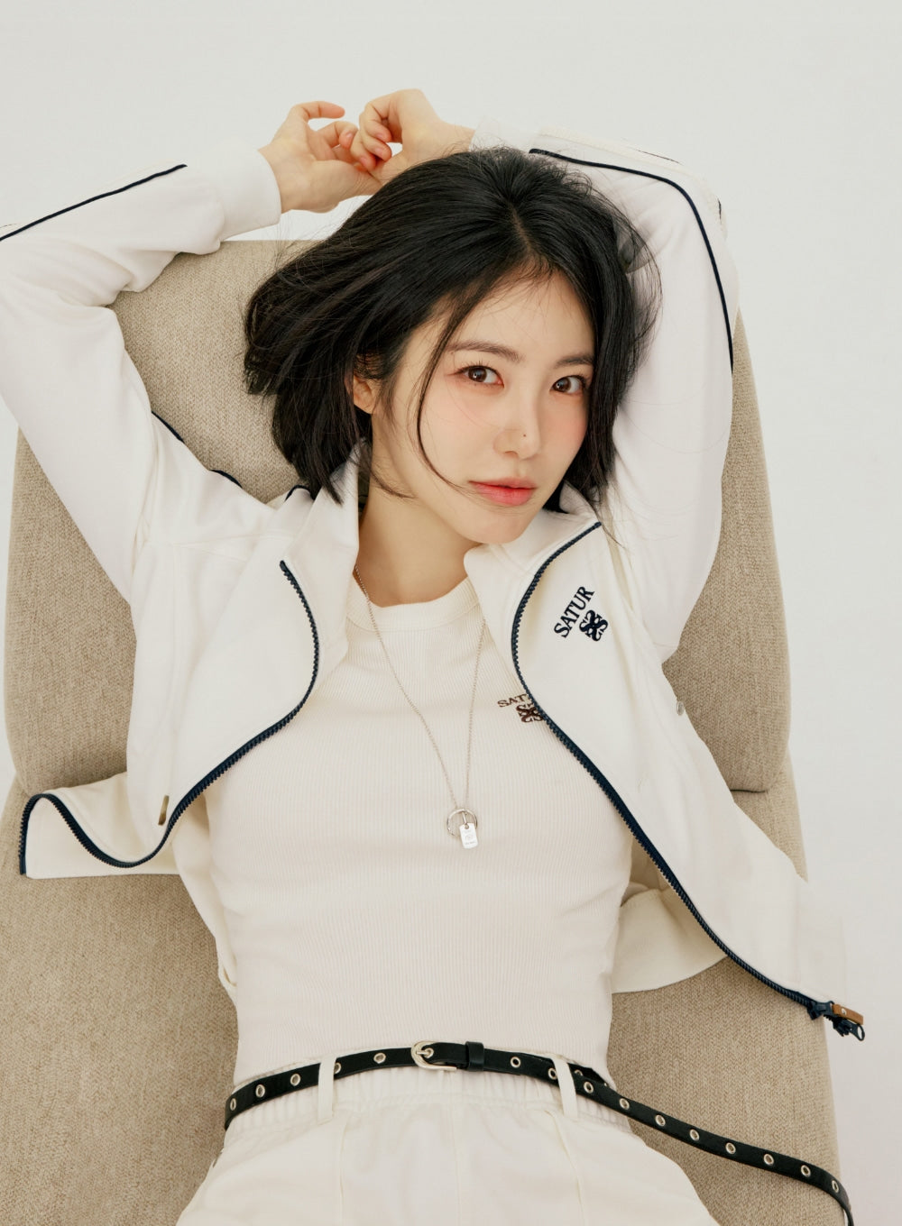 satur (W) Essential Lawton Track Zip-up Jacket - Cream - View 2