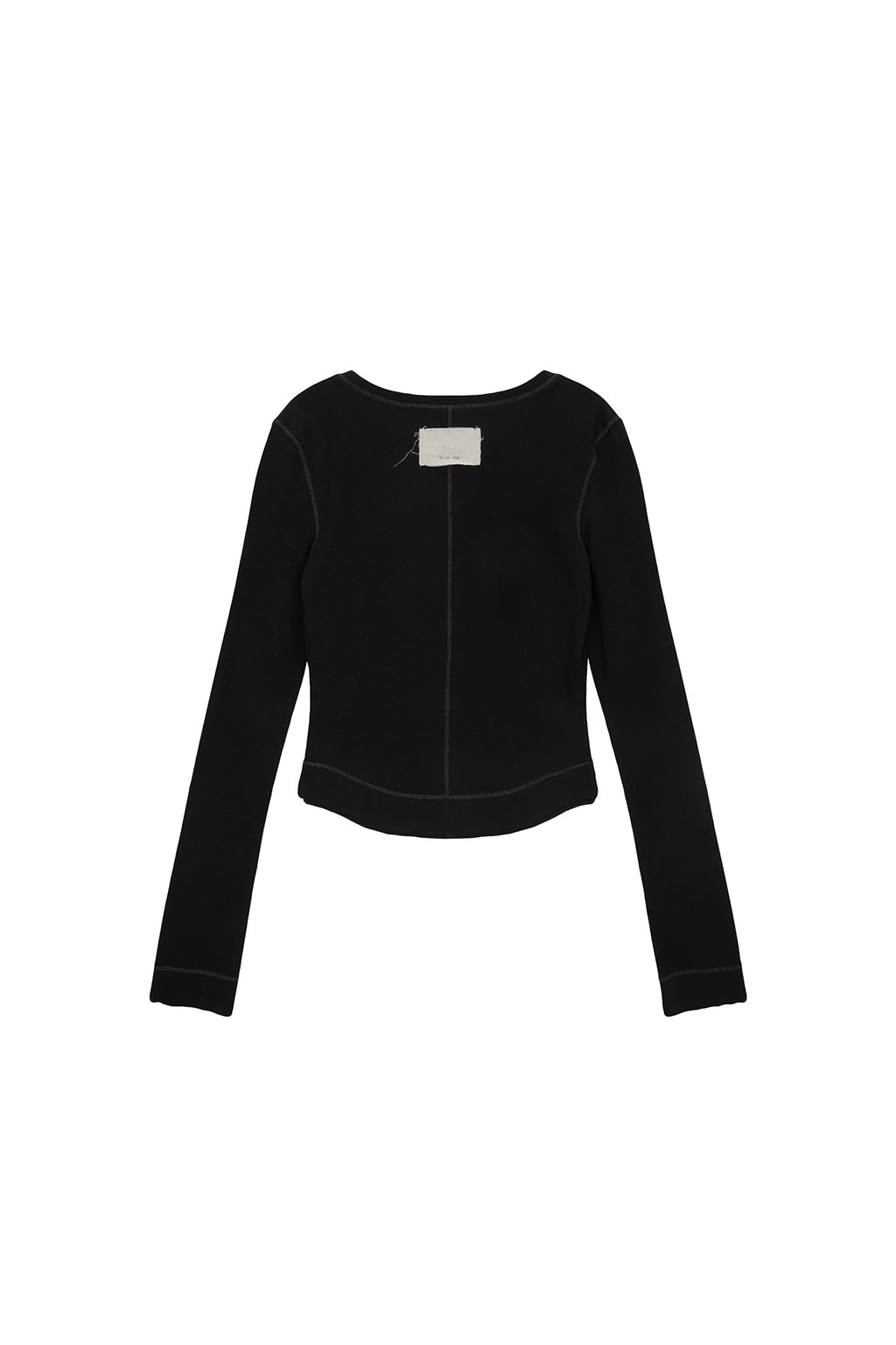 [matinkim] APPLIQUE LOGO HENLY NECK SLIM TOP IN BLACK