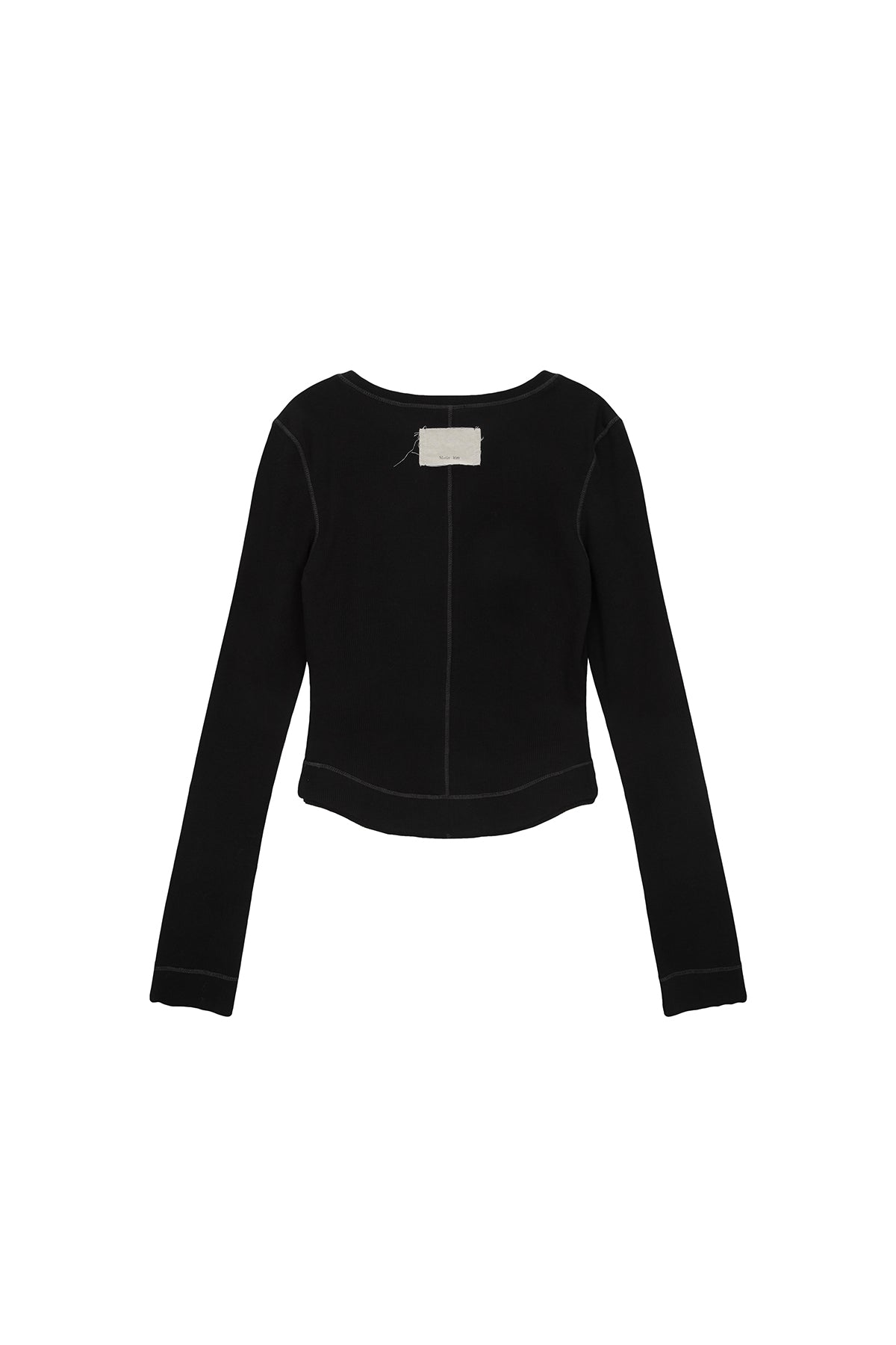 [matinkim] APPLIQUE LOGO HENLY NECK SLIM TOP IN BLACK