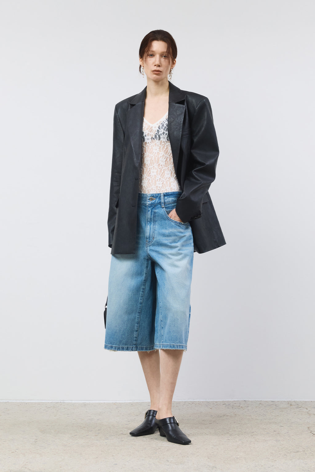 Matinkim Matin Kim Contrast Bermuda Denim Pants IN Light Blue