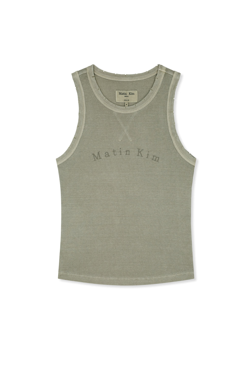 Matinkim Distressed Sleeveless Logo Top IN Beige