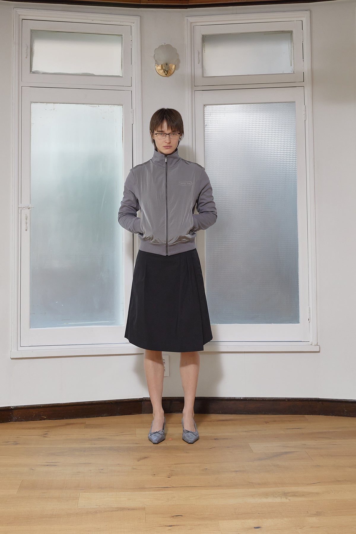 [matinkim] HIGH NECK WINDBREAKER ZIP UP FOR WOMEN IN GREY