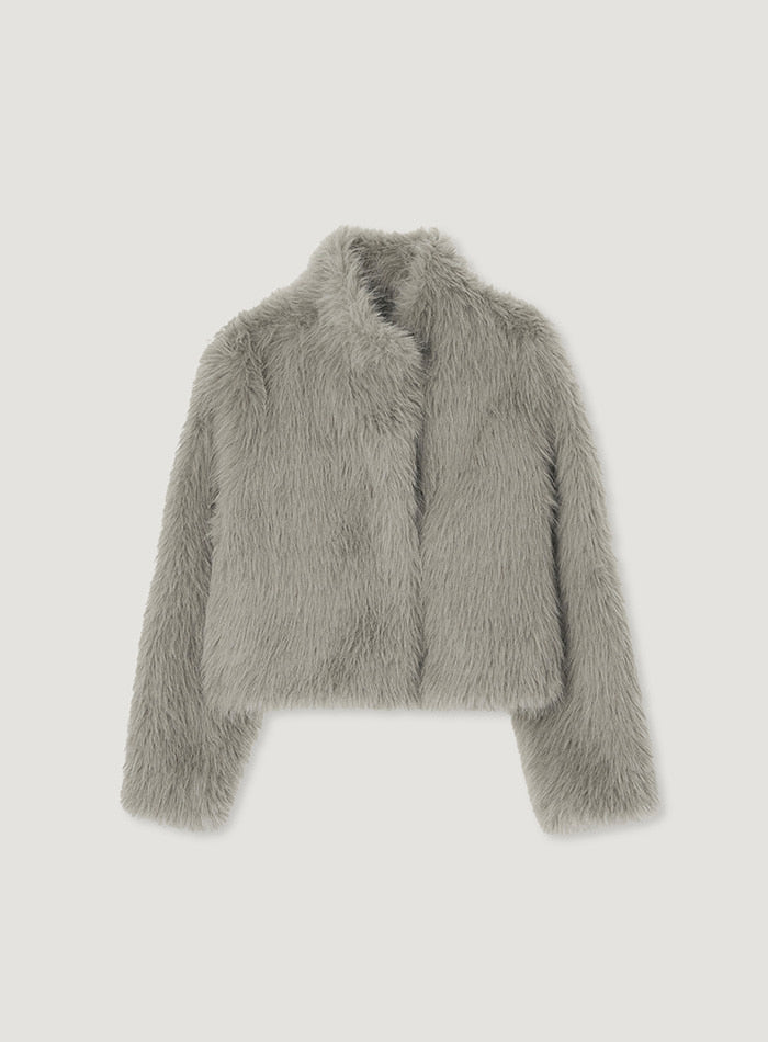 Mango Maniplease Antique Fur Jacket Grey