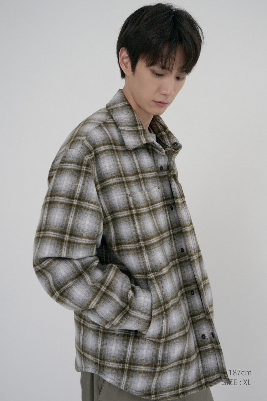 Dunst Unisex Quilted Flannel Shirt Khaki Check