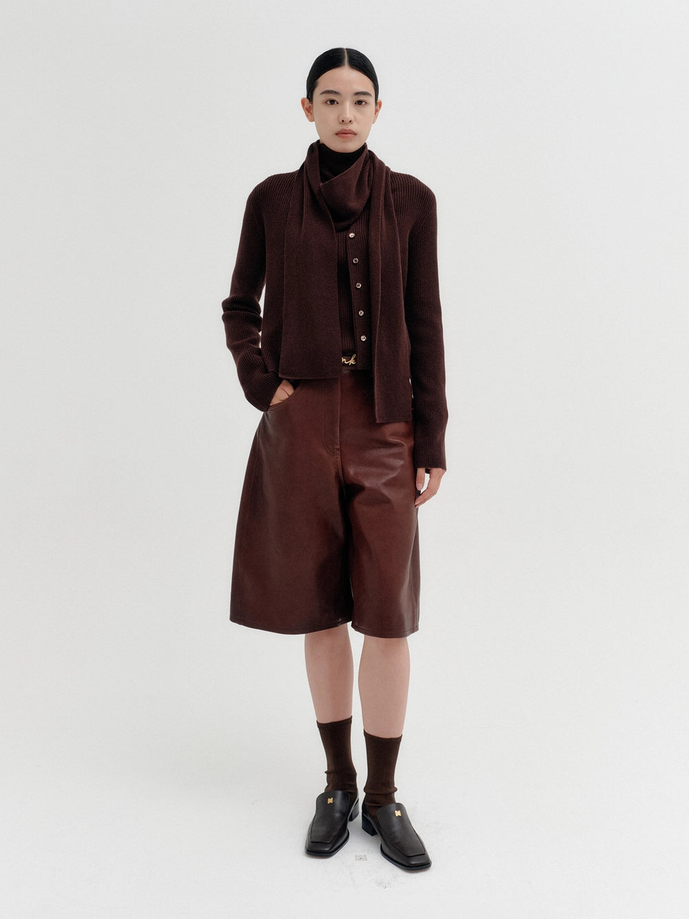 EENK Scarf Layered Knitwear Cardigan - Brown