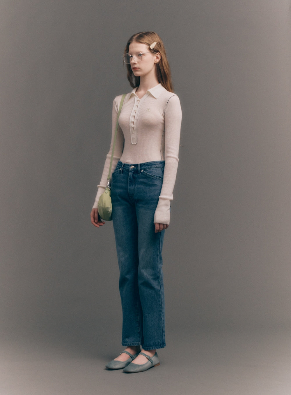 [satur] (W) Washed Straight Denim Pants - Blue