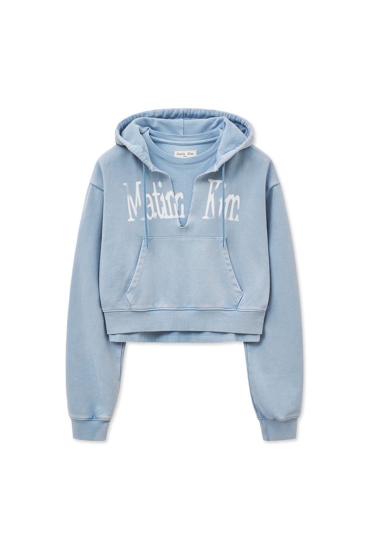 [matinkim] WASHED LAYERED CROP HOODY IN SKY