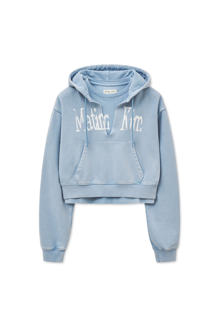 Matinkim Washed Layered Crop Hoody IN Sky