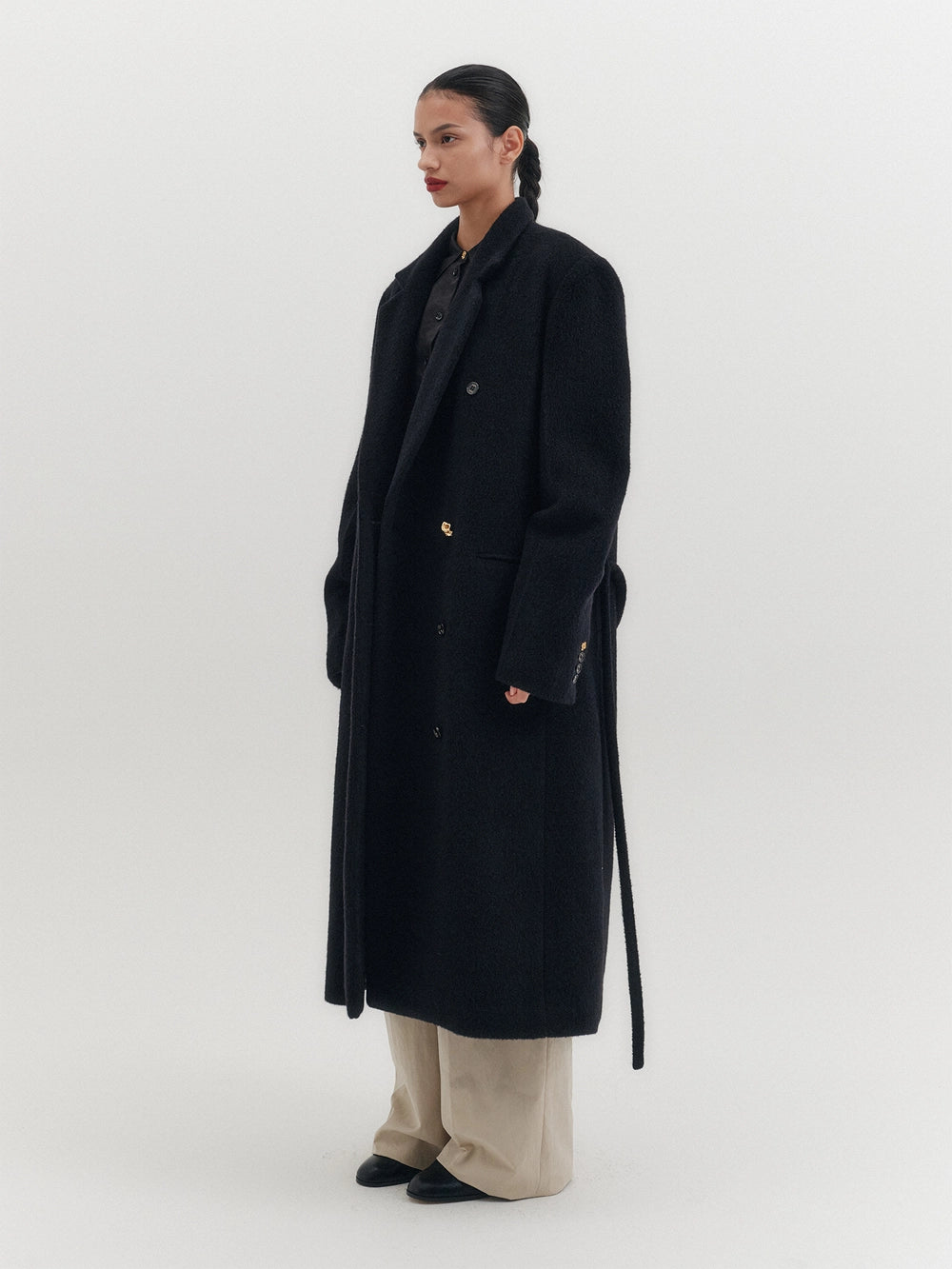 EENK Tailored Belted Long Coat - Black