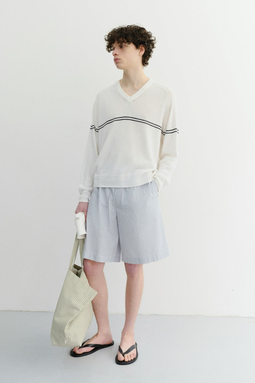 Dunst Unisex Pajama Bermuda Shorts Blue Stripe
