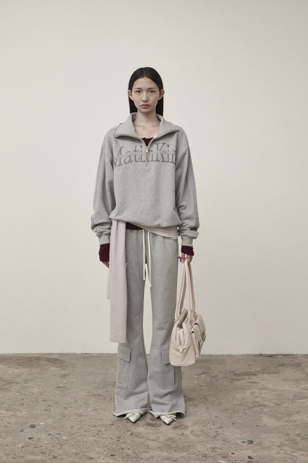 [matinkim] CUT OUT HALF ZIP SWEATSHIRT FOR WOMEN IN GREY