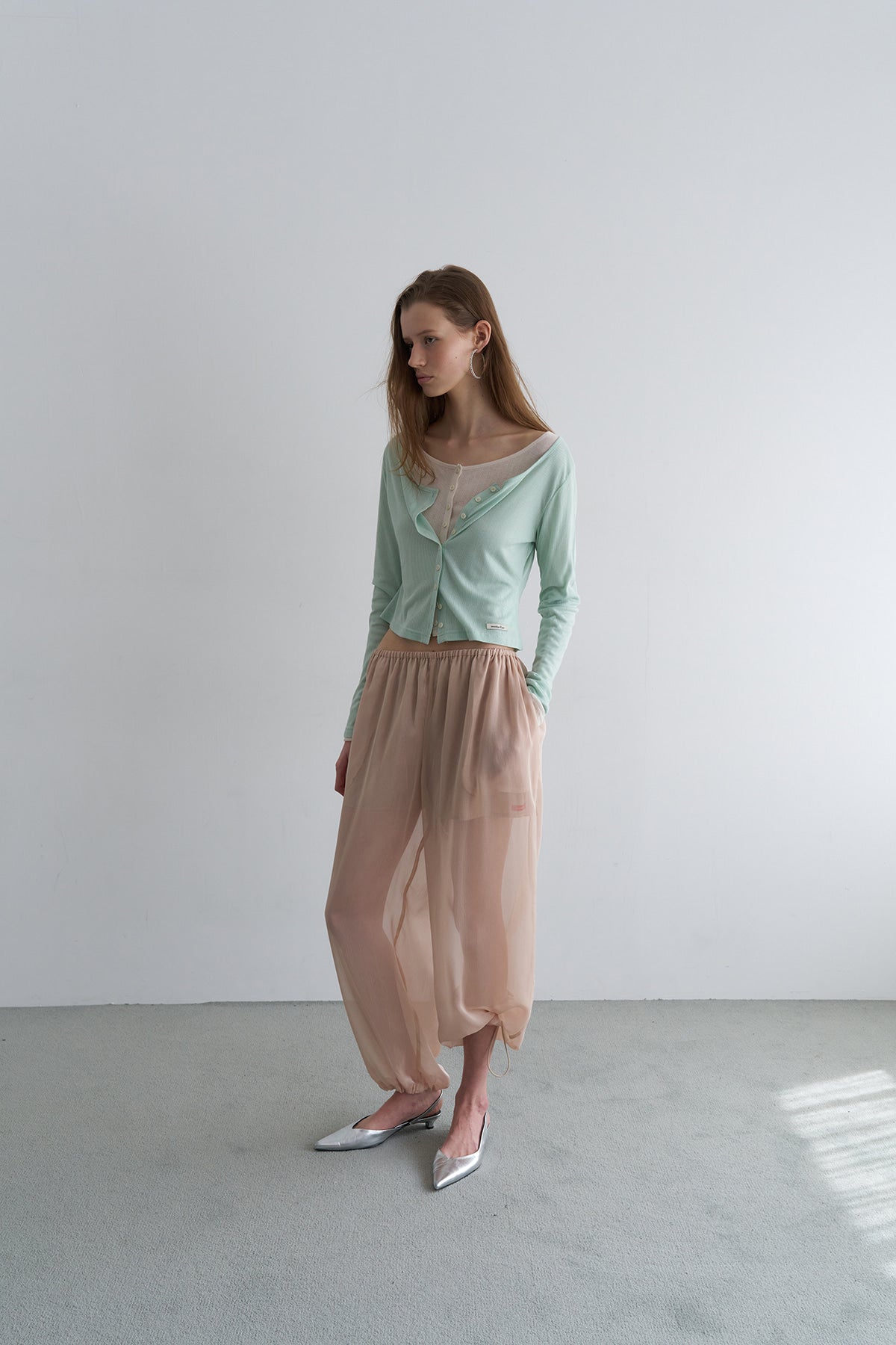 Overdueflair Sheer Wrap Scarf Pants Nude Beige