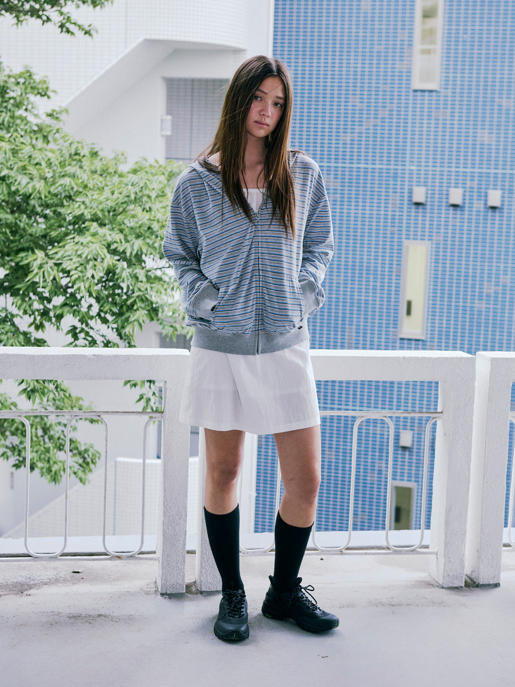 Low Classic Lc Striped Zip-Up Hoodie Grey Stripe