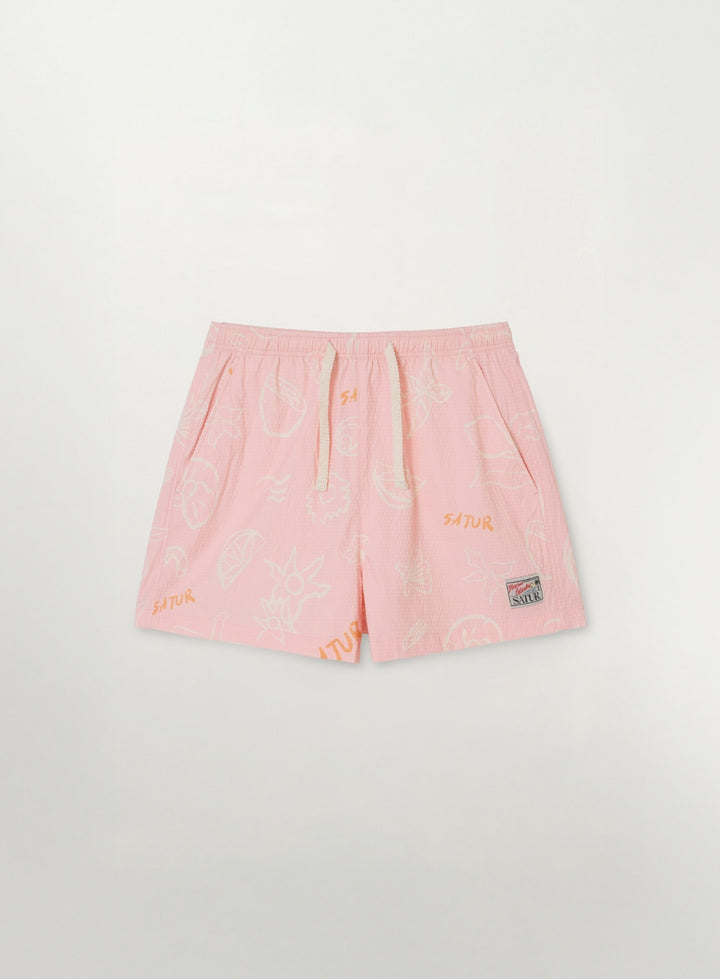 Satur (W) Hand Drawing Graphic Swim Shorts - Pink