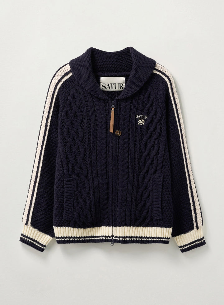 Satur (W) Lawton Cowichan Knit Cardigan - Navy