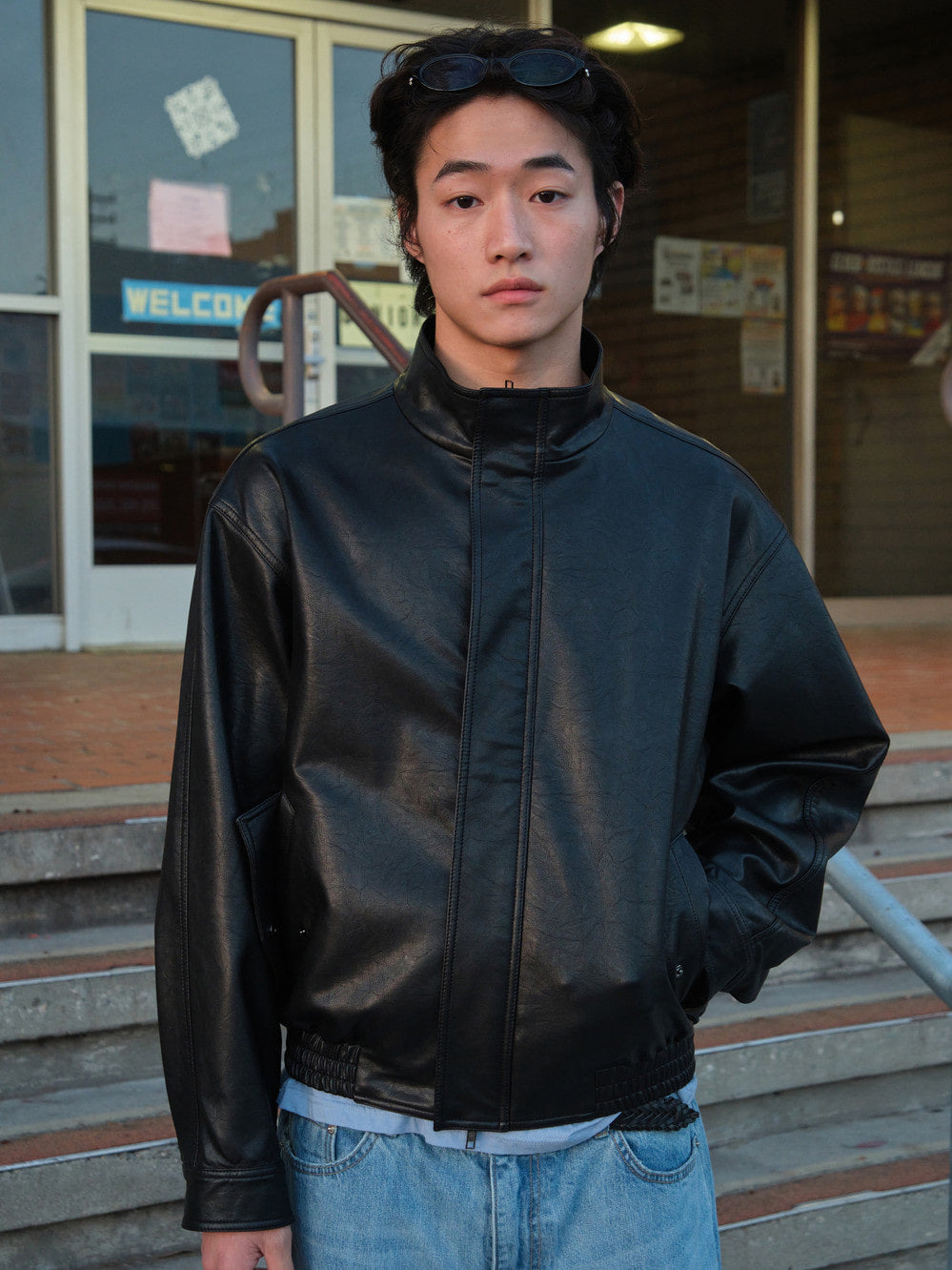 Low Classic Artificial Leather Jumper Black